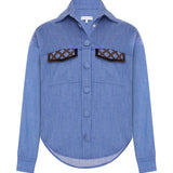 Denim Shirt With Brown Sequined Net Pockets