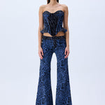 Leopard Velvet Printed Denim Flare Pants