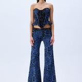 Leopard Velvet Printed Denim Flare Pants