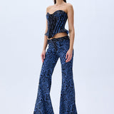 Leopard Velvet Printed Denim Flare Pants