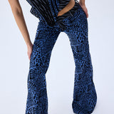 Leopard Velvet Printed Denim Flare Pants