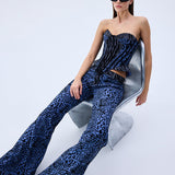 Leopard Velvet Printed Denim Corset