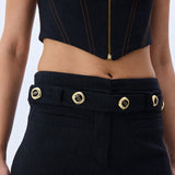 Denim Stretchy Top With Metal Zip Detail