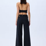 Denim Stretchy Top With Metal Zip Detail