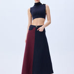 Navy Burgundy Knitted Stretchy Skirt