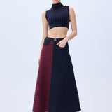Navy Burgundy Knitted Stretchy Skirt