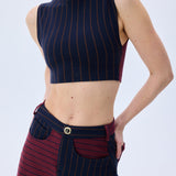 FW25-T-1024-Navy-38 raisa_vanessa navy-burgundy-knitted-stretch-halter-neck-crop-top