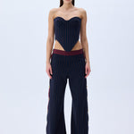 Navy Stretchy Wide Leg Pants With Rv Stamped Buttons