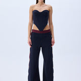Navy Stretchy Wide Leg Pants With Rv Stamped Buttons