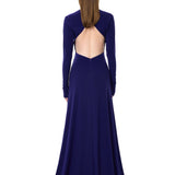 Navy Jersey Maxi Dress With Gold Metallic Button