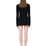 Black Jersey Mini Dress With Gold Metallic Button