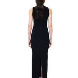Black Jersey Halter Neck Midi Dress With Gold Metallic Button