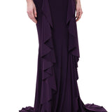 Plum Jersey Off Shoulder Dress With Ruffled Godet Details