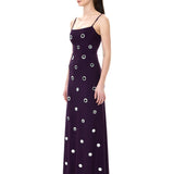 Plum Jersey Dress With Mirror Embellishment