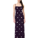 Plum Jersey Dress With Mirror Embellishment