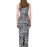 Zebra Knitted Halter Neck Midi Dress With Gold Button