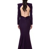 Plum Jersey Dress With Shawl Drape And Gold Byzantine Belt
