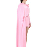 Pink Jersey Shawl Detail Mini Dress With Crystal Neck Accessory
