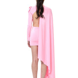 Pink Jersey Shawl Detail Mini Dress With Crystal Neck Accessory