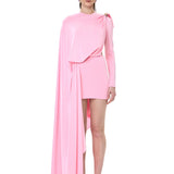 Pink Jersey Shawl Detail Mini Dress With Crystal Neck Accessory