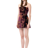 Burgundy Velvet Mini Dress With Chiffon Print