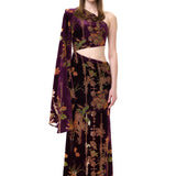 One-Shouldered Velvet Dress With Cut-Outs And Chiffon Print