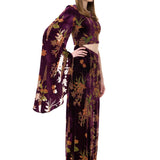 One-Shouldered Velvet Dress With Cut-Outs And Chiffon Print Without Crystal Stones
