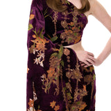 One-Shouldered Velvet Dress With Cut-Outs And Chiffon Print Without Crystal Stones