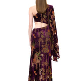 One-Shouldered Velvet Dress With Cut-Outs And Chiffon Print