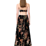 Black Velvet V-Neck Maxi Dress With Chiffon Print