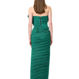Satin Pleated Midi Dress With Fan Neckline Corset