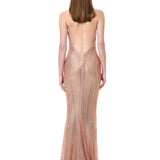 Salmon Crystal Mesh Dress Without Diamond Necklace Detail