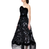 Vintage Lampshade Midi Dress With Sequin Tassels And Velvet Borders