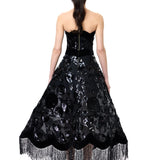 Vintage Lampshade Midi Dress With Sequin Tassels And Velvet Borders