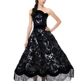 Vintage Lampshade Midi Dress With Sequin Tassels And Velvet Borders