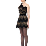 Gold Glitter Mini Dress With Velvet Borders