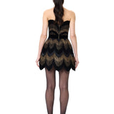 Gold Glitter Mini Dress With Velvet Borders