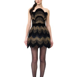 Gold Glitter Mini Dress With Velvet Borders