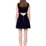 Sapphire Velvet Mini Dress With Crystal Floral Embroidery Décolleté