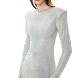 Iridescent Crystal-Embellished Mesh Mini Dress