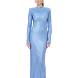 Blue Crystal-Embellished Mesh Dress
