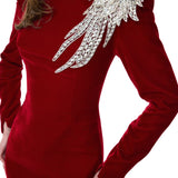 Red Velvet Maxi Dress With Crystal Accessory