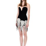 Black Corset Mini Dress With Crystal Embroidery Detail