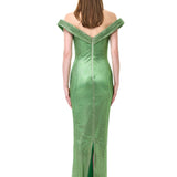 Green Crystal-Embellished Mesh Cowl-Neckline Dress