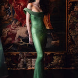 Green Crystal-Embellished Mesh Cowl-Neckline Dress