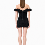 Black Crystal-Embellished Mesh Cowl-Neckline Mini Dress