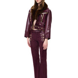 Suede And Leather Jacket With Fur Collar And Gold Accessories
