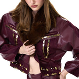 Suede And Leather Jacket With Fur Collar And Gold Accessories