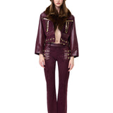 Suede And Leather Jacket With Fur Collar And Gold Accessories