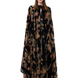 Black Velvet Cape With Chiffon Print And Beaded Buttons